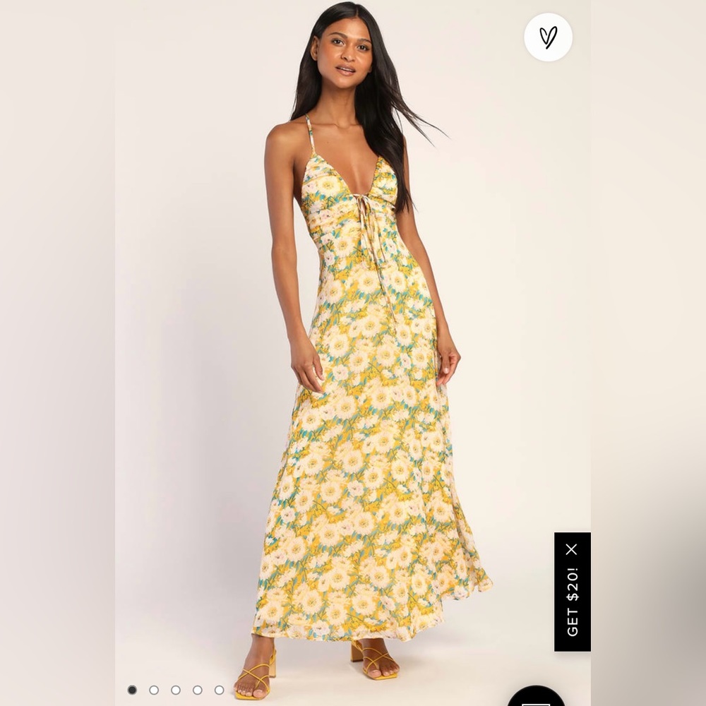 Yellow floral backless maxi dress